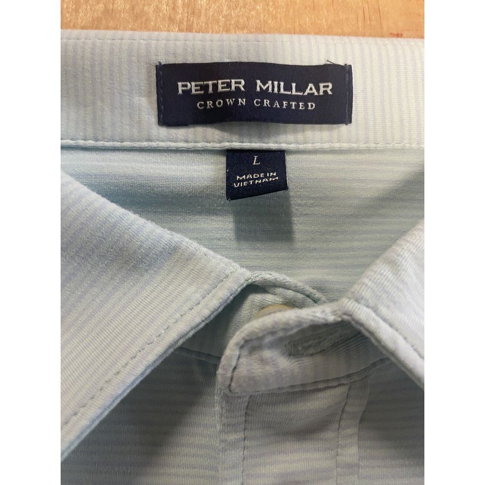 Peter Millar Crown Crafted Large Men's Robins Egg Blue Striped S/S Golf Polo